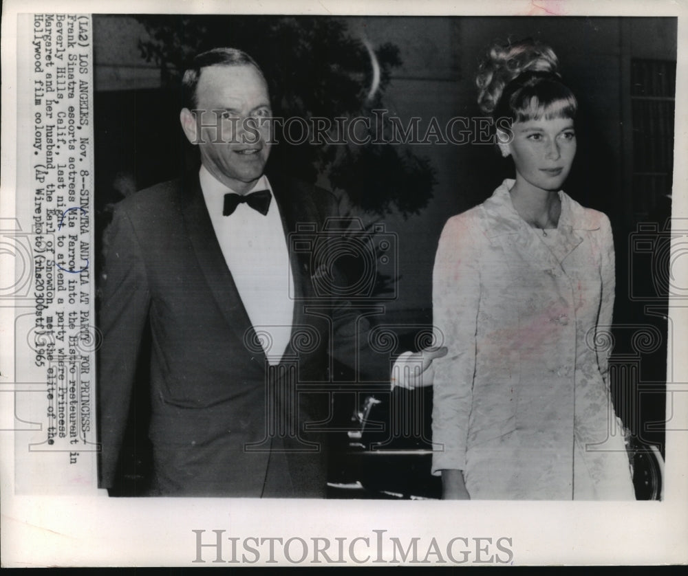 1965, Frank Sinatra &amp; Mia Farrow at Princess Margaret Party Hollywood - Historic Images