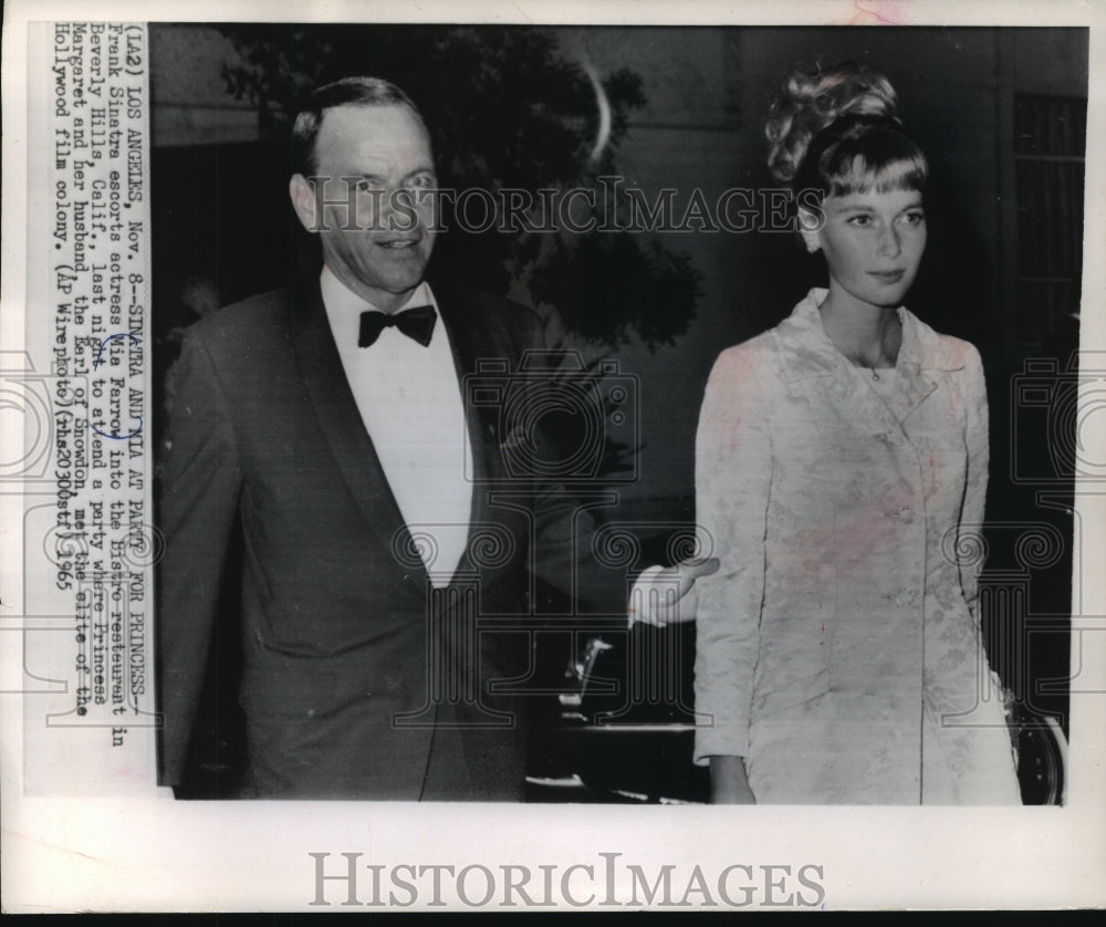 1965, Frank Sinatra & Mia Farrow at Princess Margaret Party Hollywood - Historic Images