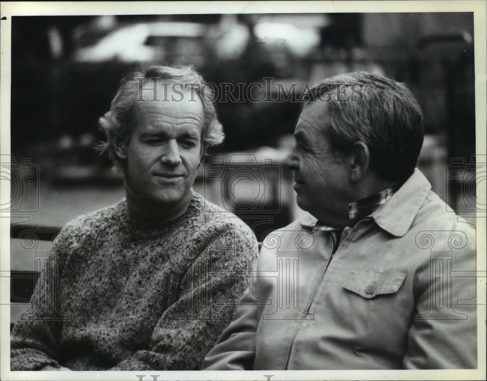 1985, Actor Tom Bosley, Mike Farrell in "Private Sessions" Movie - Historic Images