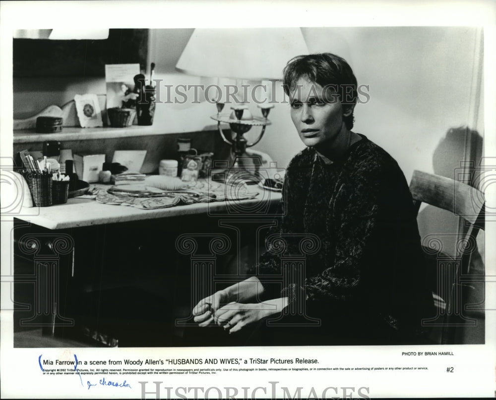 1992, Actress Mia Farrow in Woody Allen's "Husbands and Wives" Movie - Historic Images