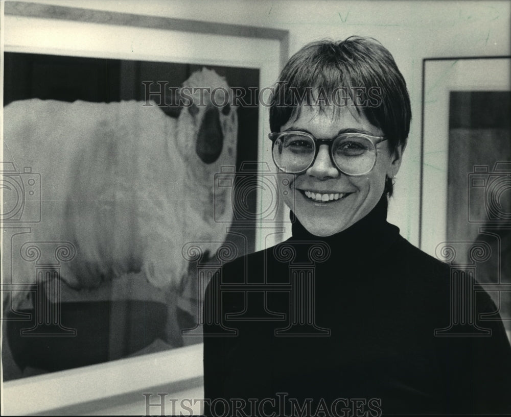 1986, Milwaukee artist Polly Ewens with her painting. - mjp11690 - Historic Images