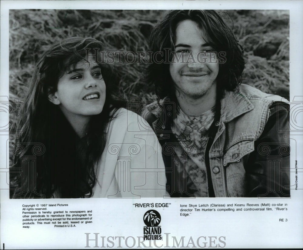 1987 Press Photo Ione Syke Leitch and Keanu Reeves star in River&#39;s Edge. - Historic Images