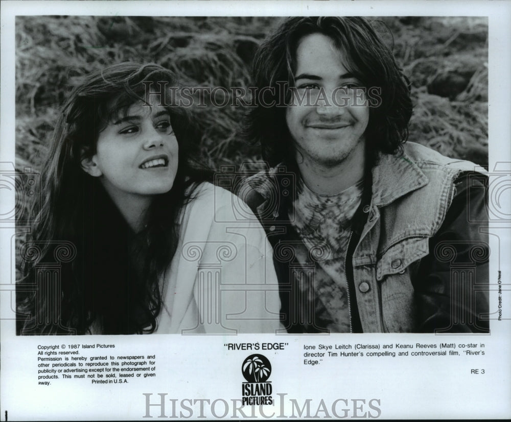 1987 Press Photo Ione Syke Leitch and Keanu Reeves star in River's Edge. - Historic Images