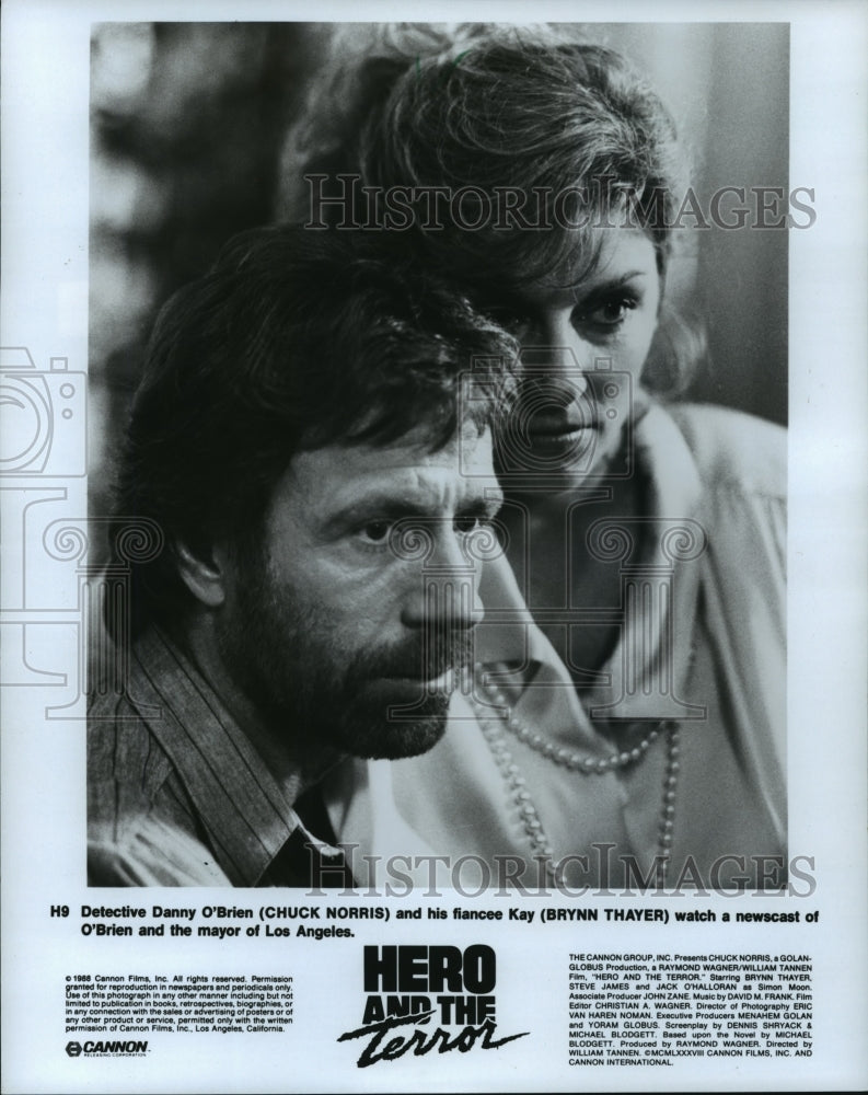 1988, Chuck Norris, Brynn Thayer in &quot;Hero and the Terror&quot; Movie Scene - Historic Images