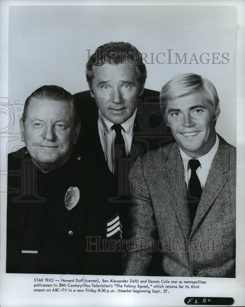 1969 Press Photo &quot;The Felony Squad&quot; Howard Duff, Ben Alexander, Dennis Cole - Historic Images