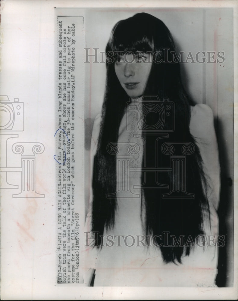 1968, Actress Mia Farrow Wearing &quot;Secret Ceremony&quot; Costume Wig - Historic Images