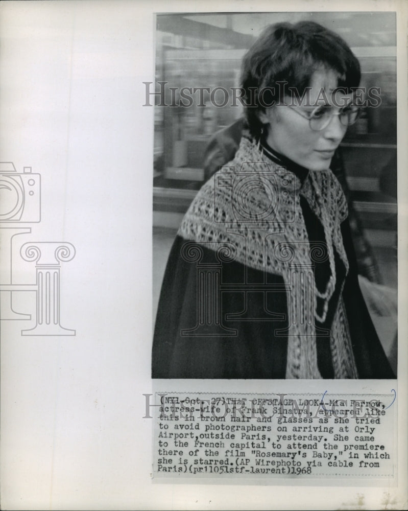 1968 Press Photo Actress Mia Farrow in Disguise at Orly Airport, Paris, France - Historic Images