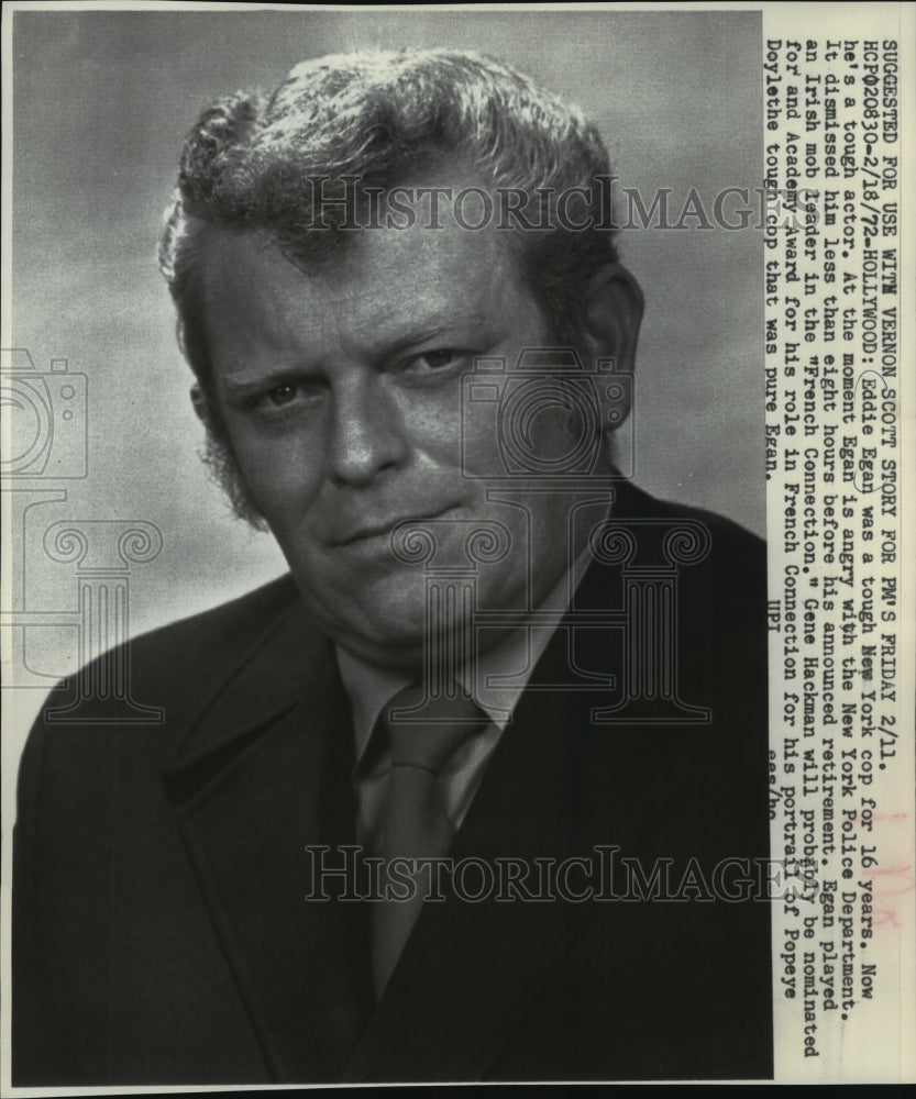 1972 Press Photo Eddie Egan played an Irish mob leader in &quot;French Connection&quot; - Historic Images