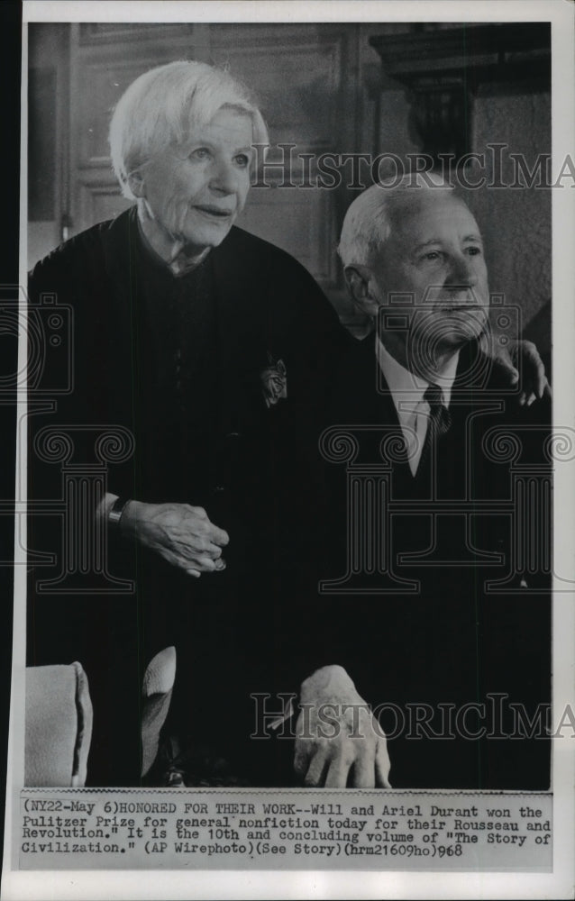 1968 Press Photo Will and Ariel Durant win Pulitzer Prize for general nonfiction- Historic Images