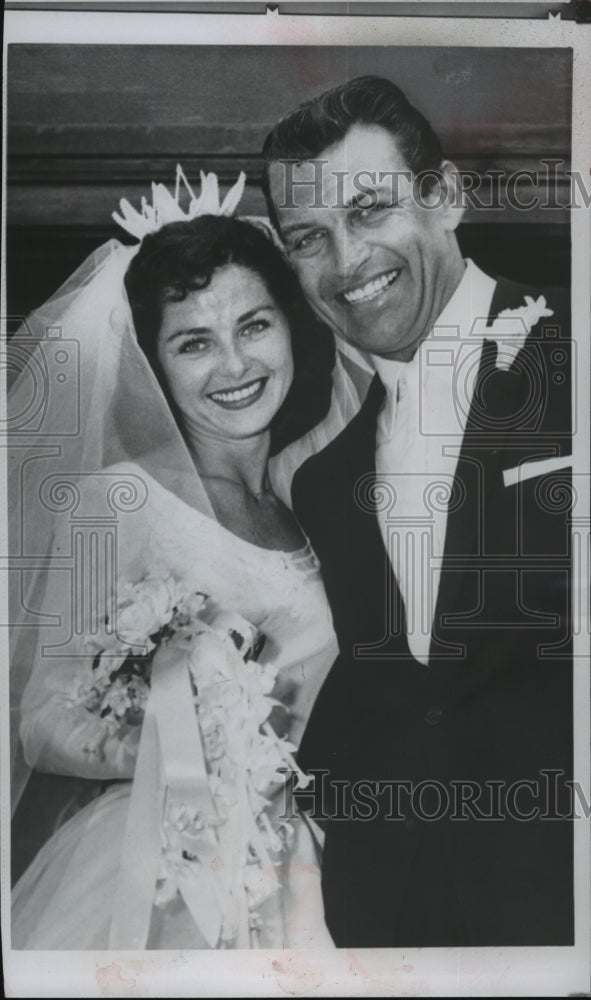 1958, Actor Richard Egan, Patricia Hardy on Wedding Day San Francisco - Historic Images