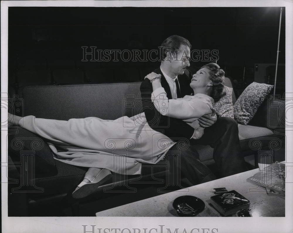 1957, Actress Louise Allbritton and Tom Rosqui in &quot;Roomful of Roses&quot; - Historic Images