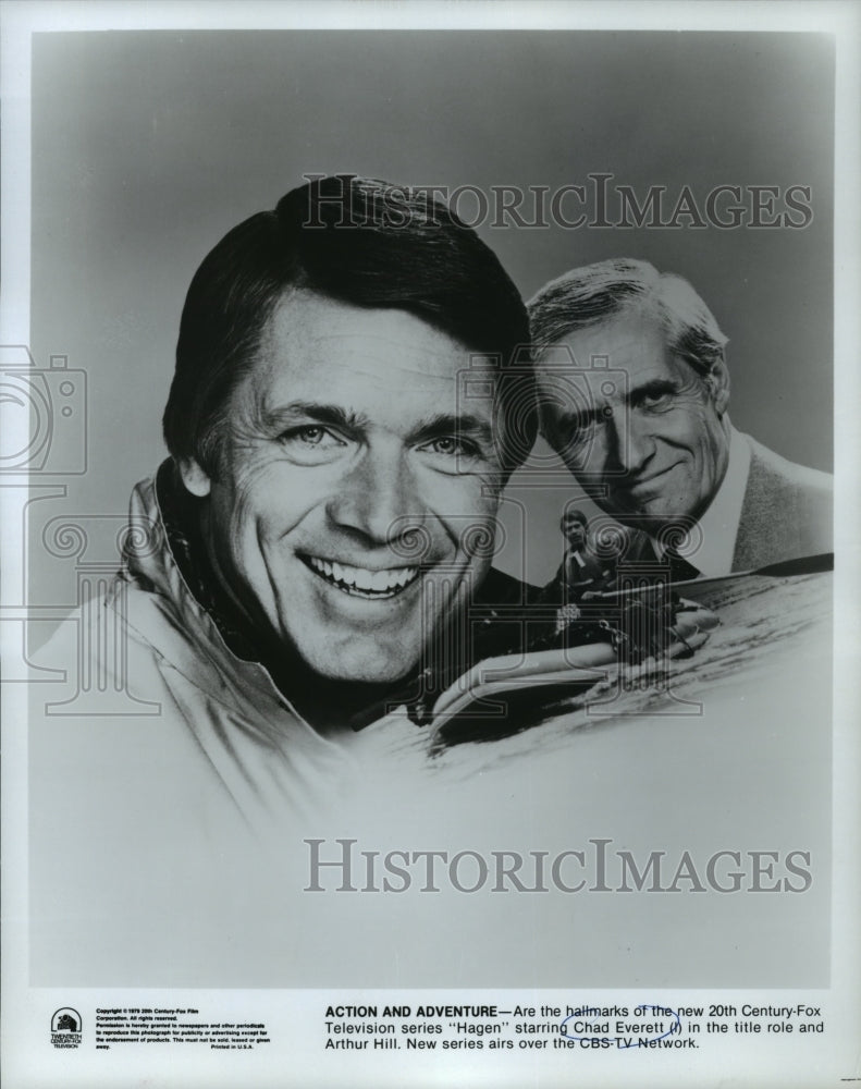 1979 Press Photo Chad Everett and Arthur Hill star on Hagen, on CBS. - mjp12781 - Historic Images