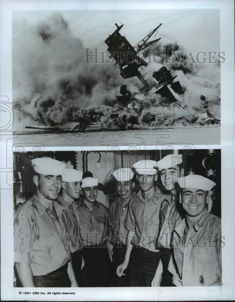 1991 Press Photo Patten Brothers Aboard USS Nevada in &quot;Remember Pearl Harbor&quot; - Historic Images