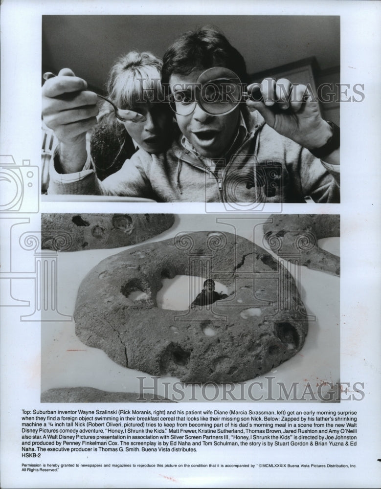 1989 Press Photo Actor Rick Moranis, Marcia Strassman "Honey, I Shrunk the Kids" - Historic Images