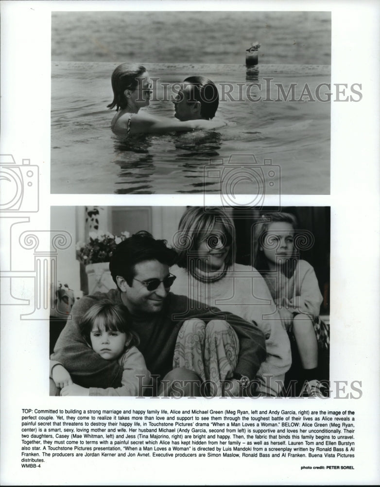 1994 Press Photo Mae Whitman, Andy Garcia & Meg Ryan in When a Man Loves a Woman - Historic Images