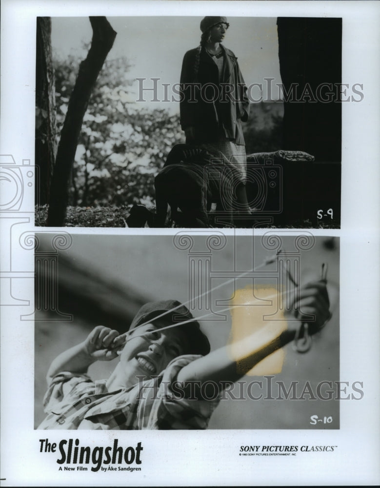 1993 Press Photo Jesper Salen and Frida Hallgren in scenes from The Slingshot. - Historic Images