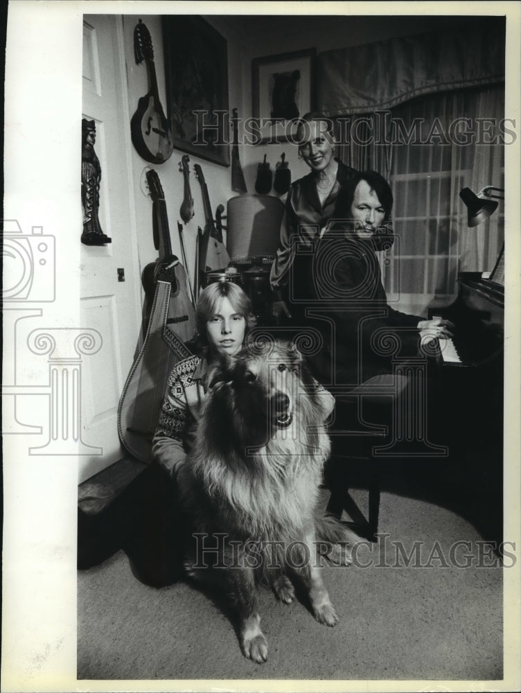 1980, Composer John Downey, Wife Irusha, Son Mark &amp; Dog at Home - Historic Images