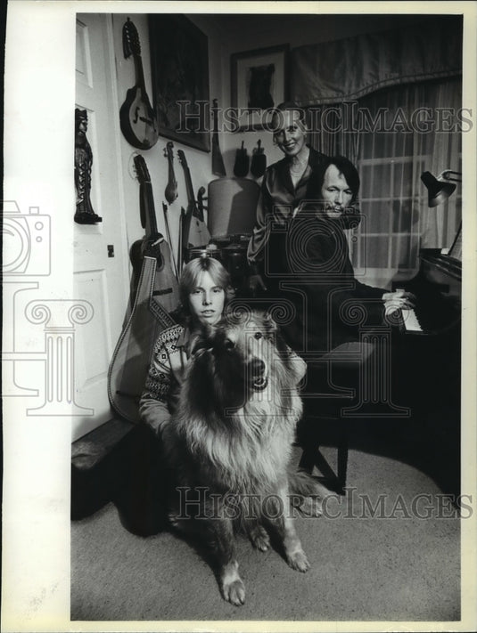 1980, Composer John Downey, Wife Irusha, Son Mark & Dog at Home - Historic Images