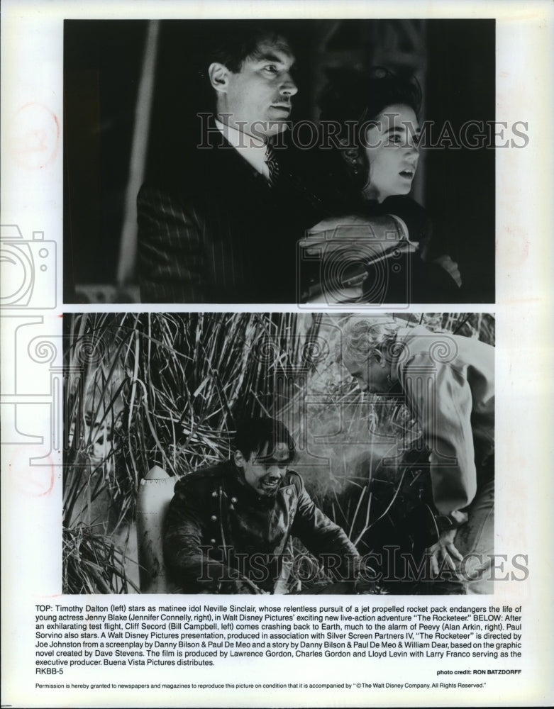 1991 Press Photo Jennifer Connelly and Timothy Dalton star in The Rocketeer. - Historic Images