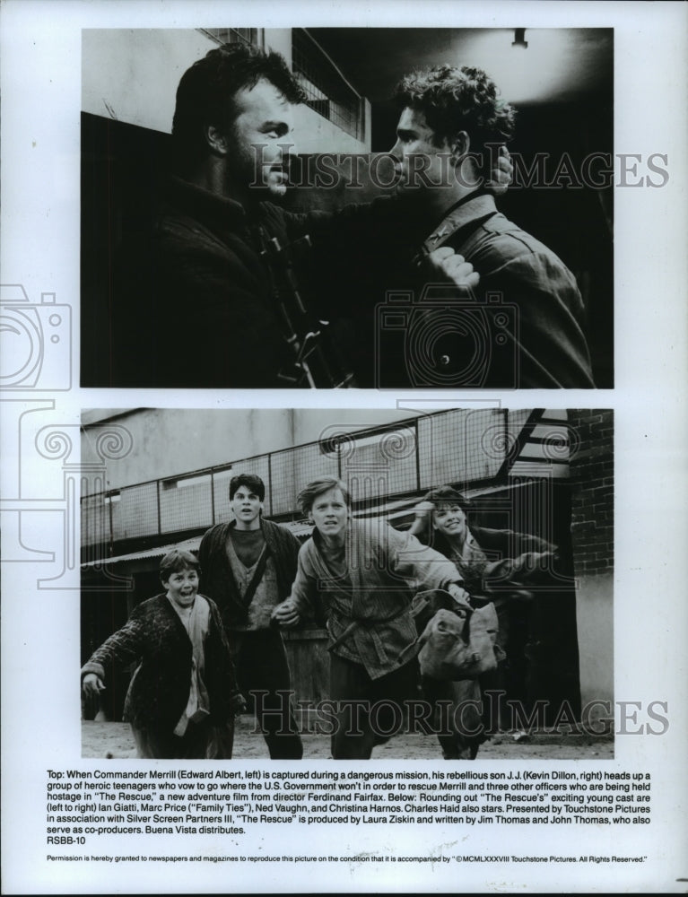 1988 Press Photo Ian Giatti, Marc Price and Christina Harnos in The Rescue. - Historic Images