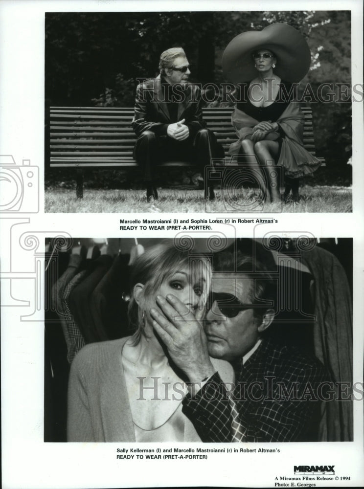 1994 Press Photo Sophia Loren and Marcello Mastroianni in Ready to Wear. - Historic Images