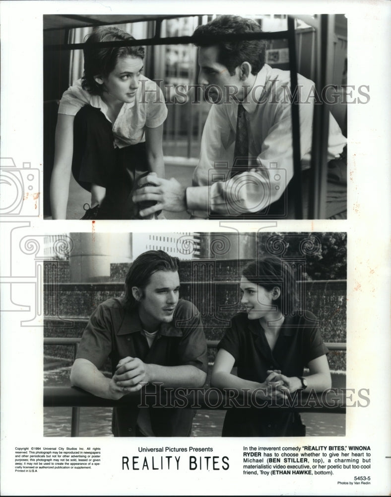 1994, Winona Ryder, Ben Stiller & Ethan Hawke in Reality Bites. - Historic Images