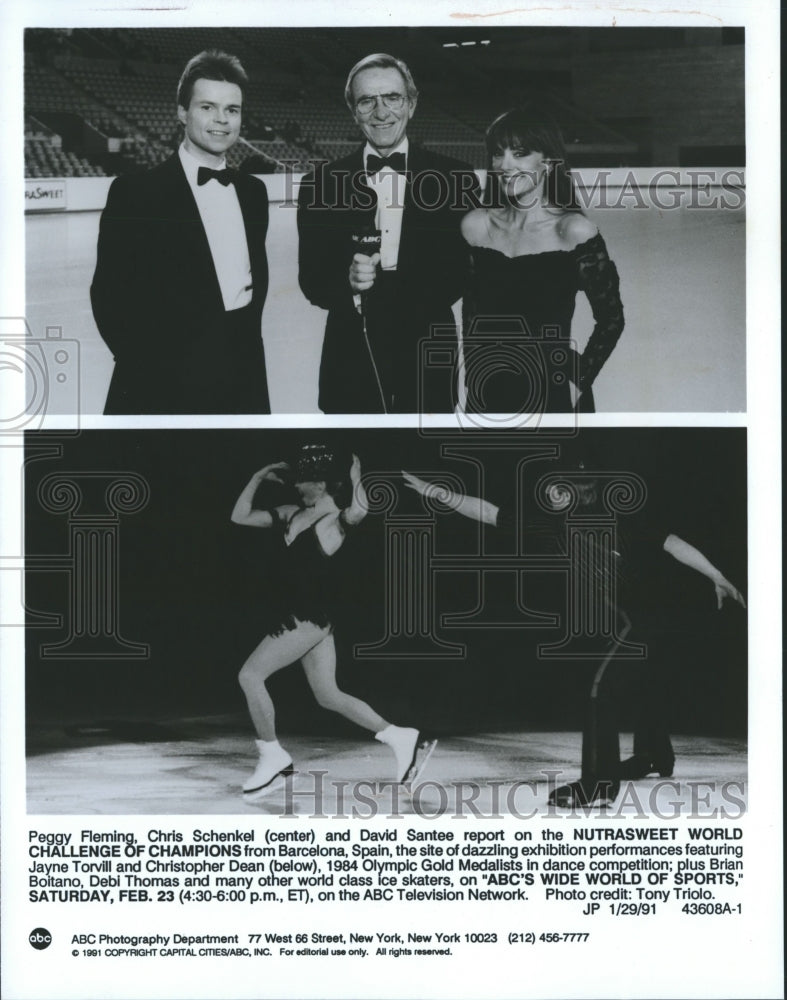 1991 Press Photo &quot;Nutrasweet World Challenge of Champions&quot; Reporters &amp; Skaters - Historic Images