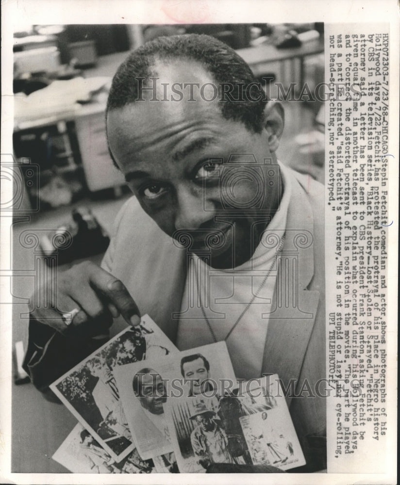 1968, Comedian and actor Stephin Fetchit shows off Hollywood pictures - Historic Images