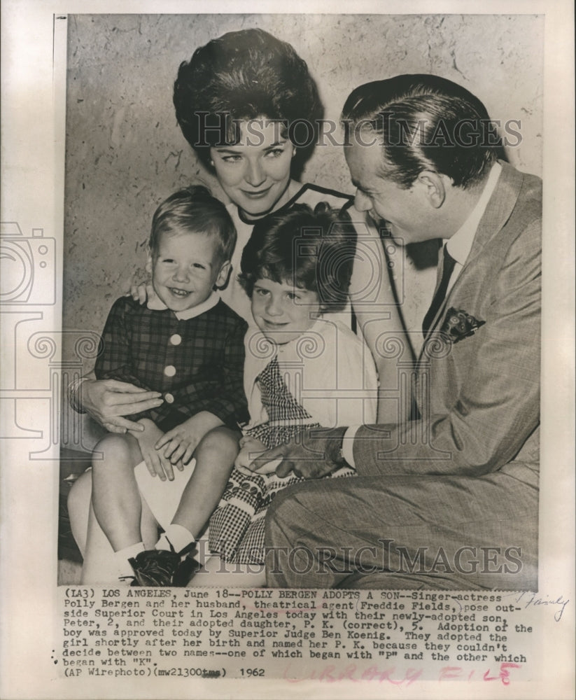 1962, Polly Bergen and Freddie Fields adopt children in Los Angeles. - Historic Images