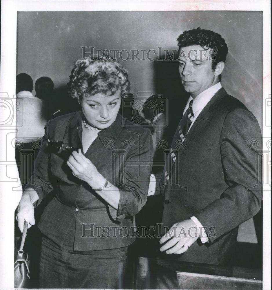 1957, Anthony Franciosa wife, Shelley Winters leave Los Angeles court - Historic Images