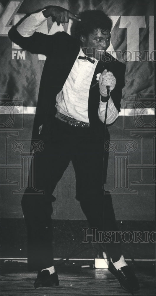 1984, Juan Flowers, Milwaukee singer at microphone - mjp13739 - Historic Images