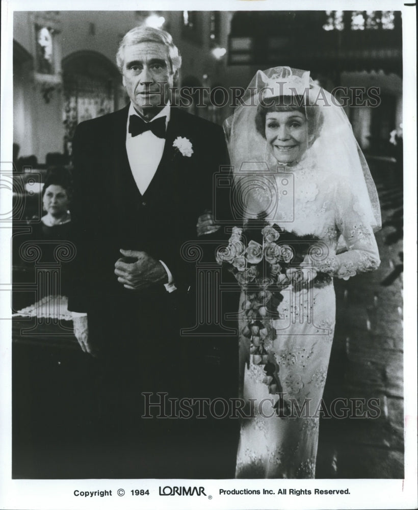 1984 Press Photo Mel Ferrer &amp; Jane Wyman&#39;s character&#39;s get married on CBS show - Historic Images