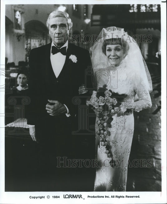 1984 Press Photo Mel Ferrer & Jane Wyman's character's get married on CBS show - Historic Images