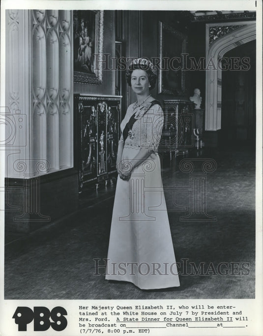 1976, Queen Elizabeth II , dinner at the white house, TV - mjp13828 - Historic Images