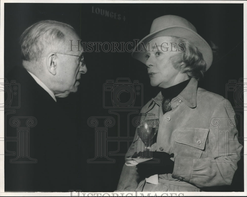 1974, Alice Faye, actress, with Max Gordon at reception for TV movie - Historic Images