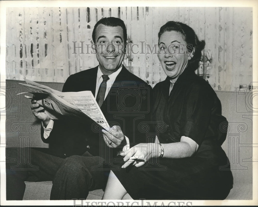 1958, &quot;Anybody can Play&quot; shows star George Fenneman and Wife Peggy - Historic Images