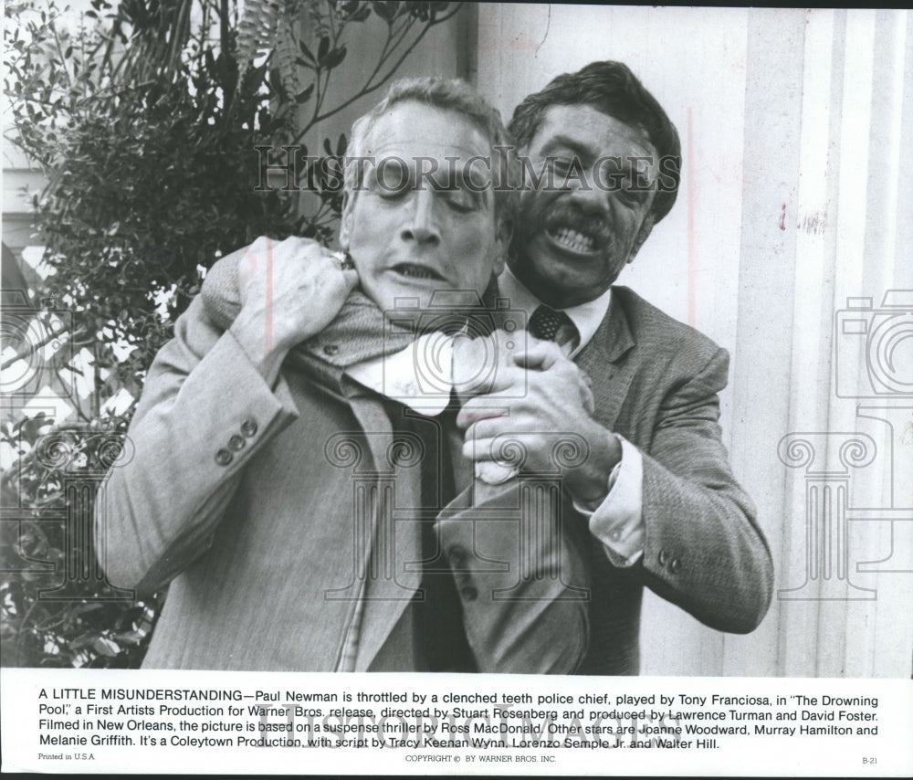 1975 Press Photo Tony Franciosa, Paul Newman in scene from "The Drowning Pool" - Historic Images