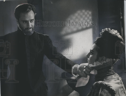 1964, Mell Ferrer, Rosanna Schiaffino in scene from "El Greco," - Historic Images