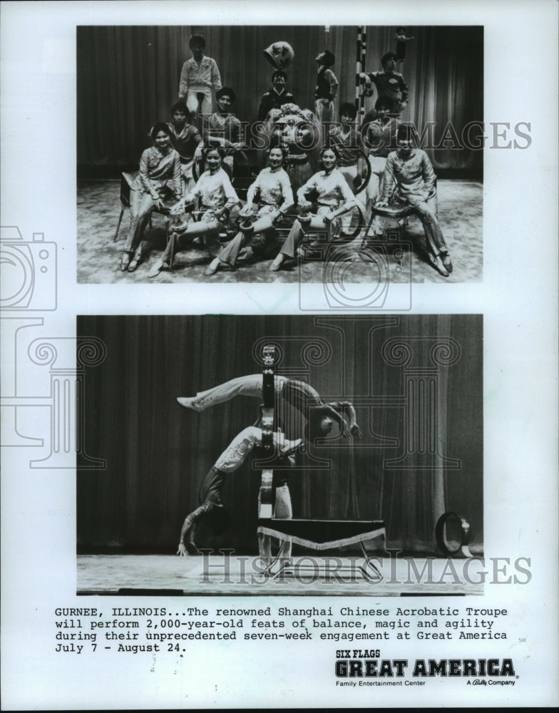 1986, Shanghai Chinese Acrobatic Troupe at Six Flags, Illinois - Historic Images