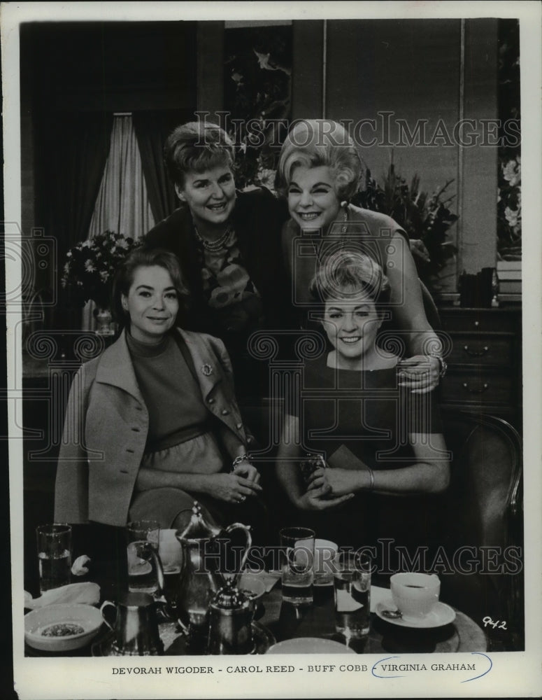 1968, entertainer Virginia Graham and others pose for camera - Historic Images