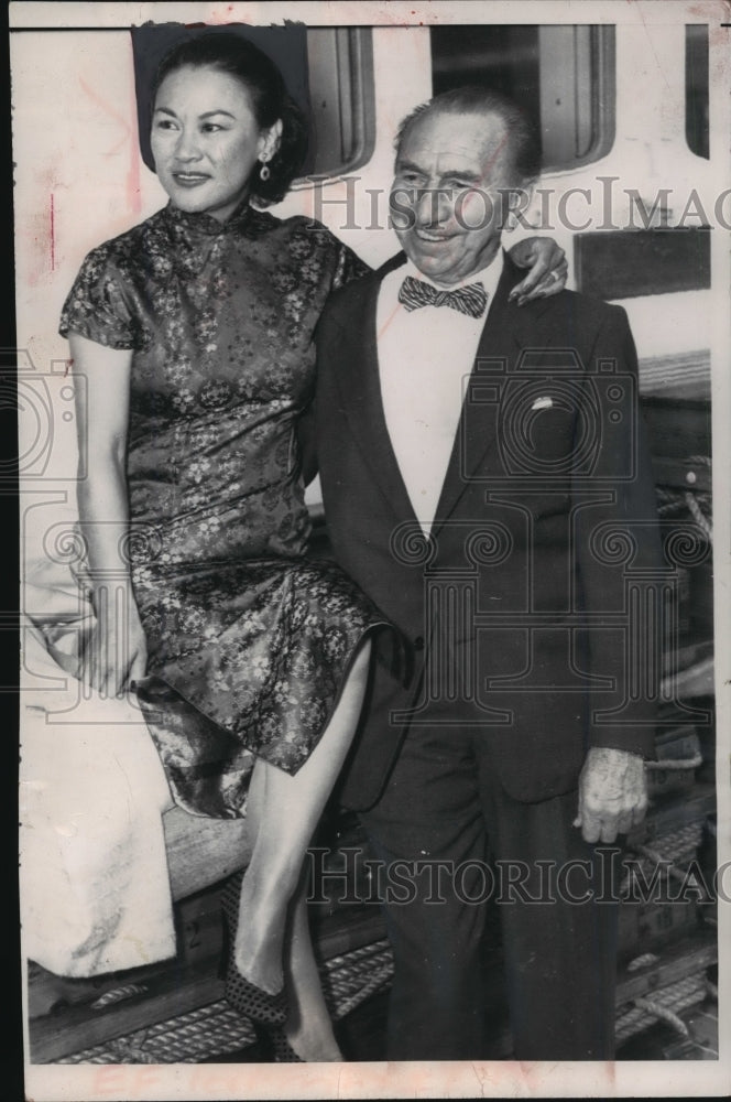 1954, Composer Rudolf Friml and his wife on liner Cristoforo Colombo - Historic Images