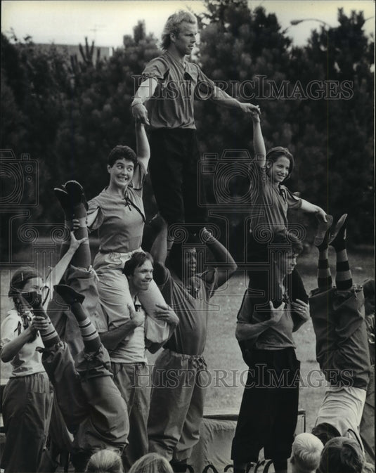 1979, Friends Mime troupers & their version of Hyatt Regency Hotel - Historic Images