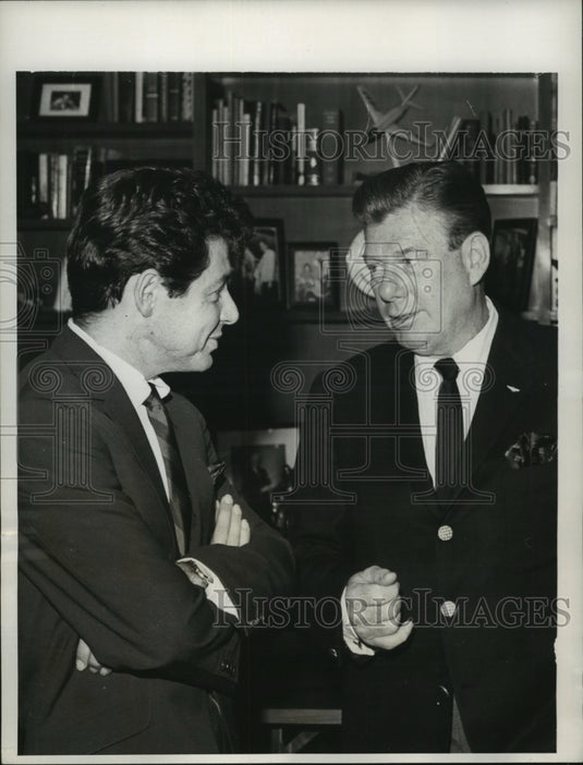 1963, Entertainers Eddie Fisher and Arthur Godfrey chat in New York - Historic Images