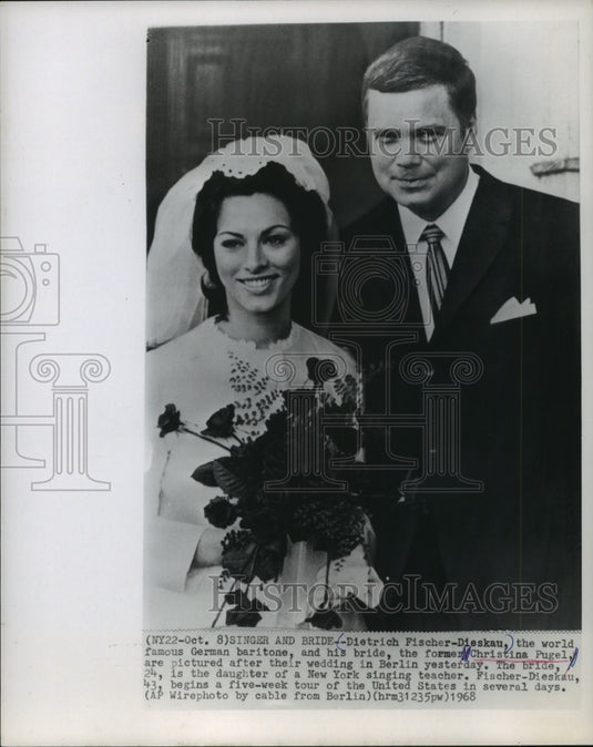 1968, Dietrich Fischer-Dieskau and his bride, Christina, Berlin - Historic Images