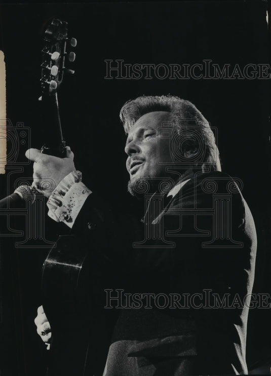 1981, John Gary playing guitar opens Music Under the Stars, Wisconsin - Historic Images