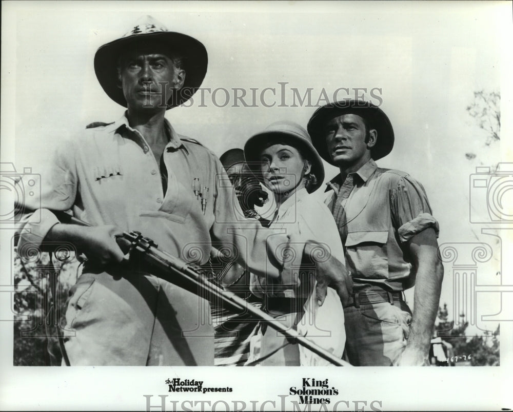 1985, Stewart Granger and others in scene from &quot;King Solomon&#39;s Mines&quot; - Historic Images