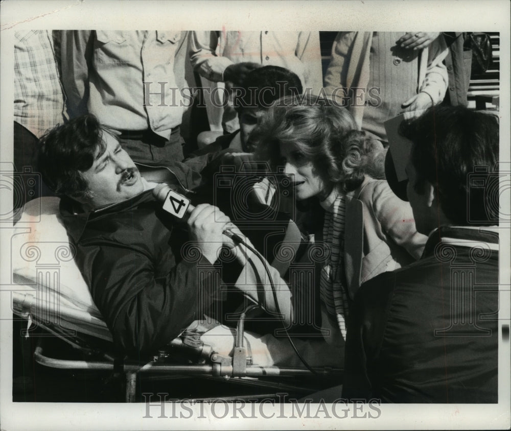 1977, Carl Gottleib hit by news truck &amp; interviewed by Mary Frann - Historic Images