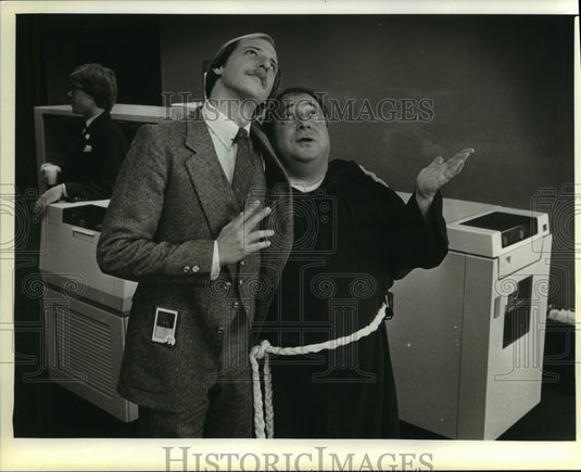 1981, actor Jack Eagle & John Pie, Xerox marketing agent, Brookfield - Historic Images
