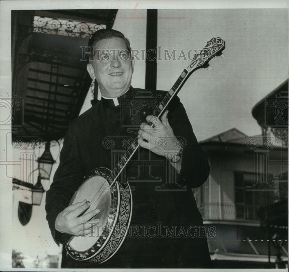 1981, A banjo playing priest, Father Joseph Dustin in New Orleans - Historic Images