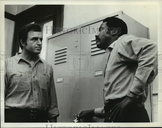 1973 actors Vince Edwards & Andrew Duggan in ABC's "Firehouse" - Historic Images